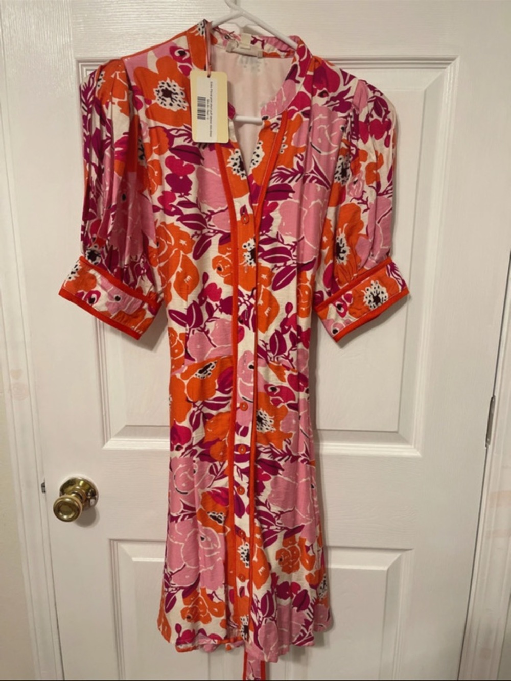 entro Floral Button-Front Midi Dress in Pink & Orange